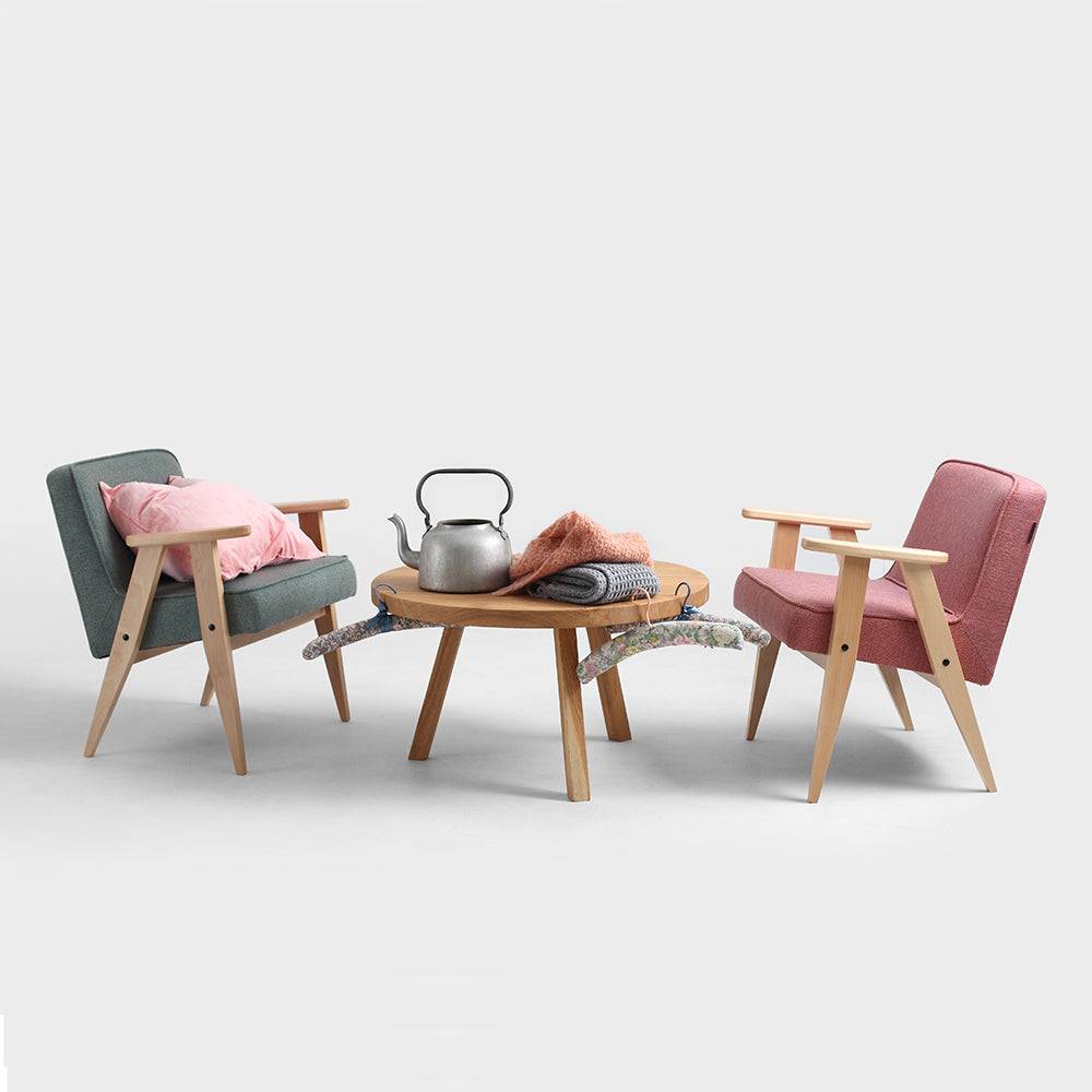 Tavolino TREBEN ⌀80 Legno Massello Quercia
