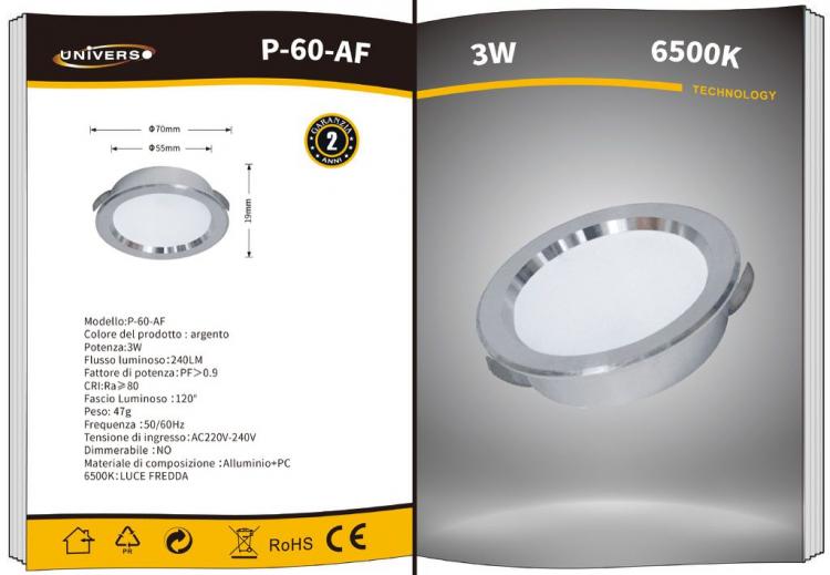 Runder LED-Einbaustrahler Slim 3W 240Lm Matt Kaltweiß Un-P60Af