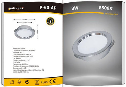 Runder LED-Einbaustrahler Slim 3W 240Lm Matt Kaltweiß Un-P60Af