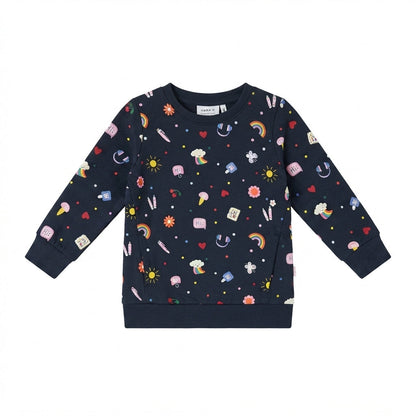 Name It NMFLAUGE SWEAT 13259020 – Abito Felpa Bambina Blu Stampa Fantasia 6-8 Anni