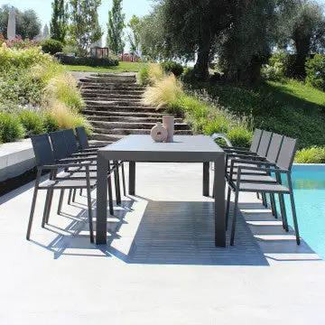 Tavolo allungabile Detroit 190/250 X 100 in alluminio verniciato antracite con doghe effetto legno