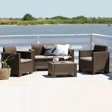 Salotto Nebraska con cuscini - struttura in wicker bianco, marrone, nero o tortora