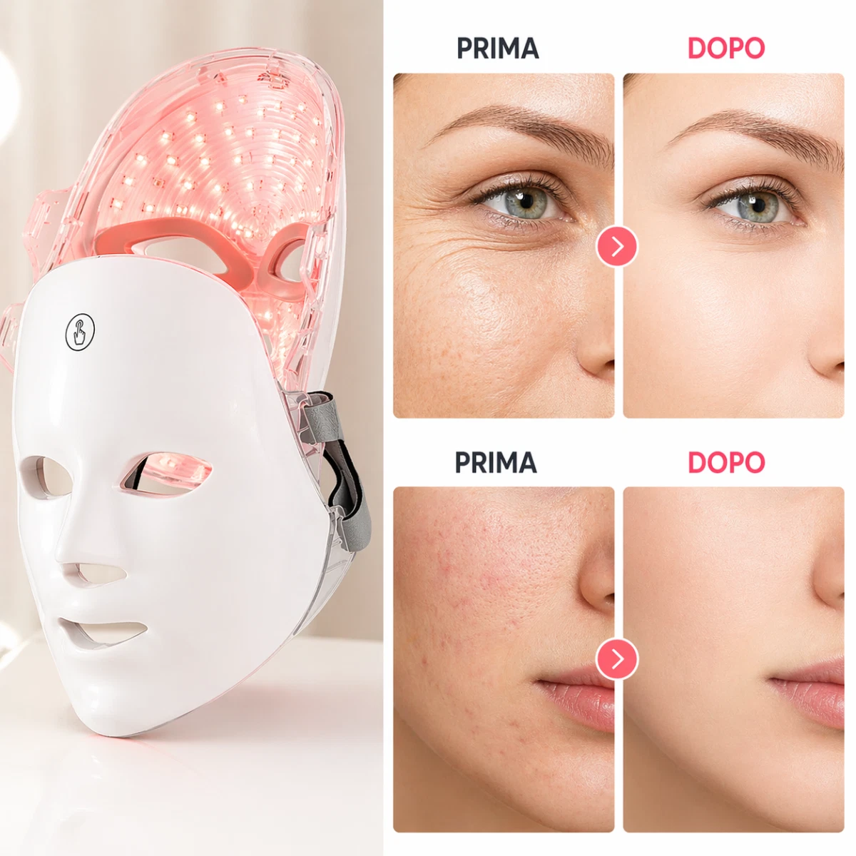 Lifting facial beauty-Maschera Facciale e per il Collo con LED a 7 Colori Senza Fili, Dispositivo di Bellezza per Ringiovanimento e Rassodamento della Pelle