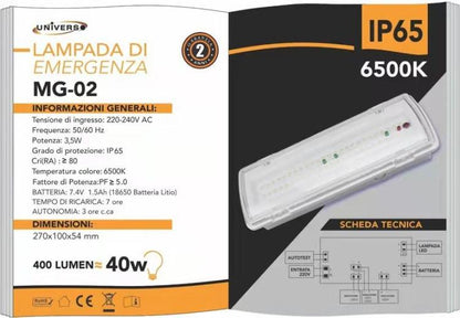 LED-Notleuchte Wandmontage Anti-Blackout Batterie Einbau 400Lm Kaltweiß