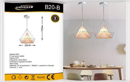 Designer-Kronleuchter modern Metallstruktur weiß Stoff E27 | B20-B