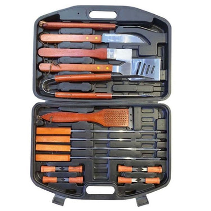 Grillbesteck-Set 18-teilig mit Koffer, BBQ-Utensilien-Set, Holzgriff, Grillbesteck