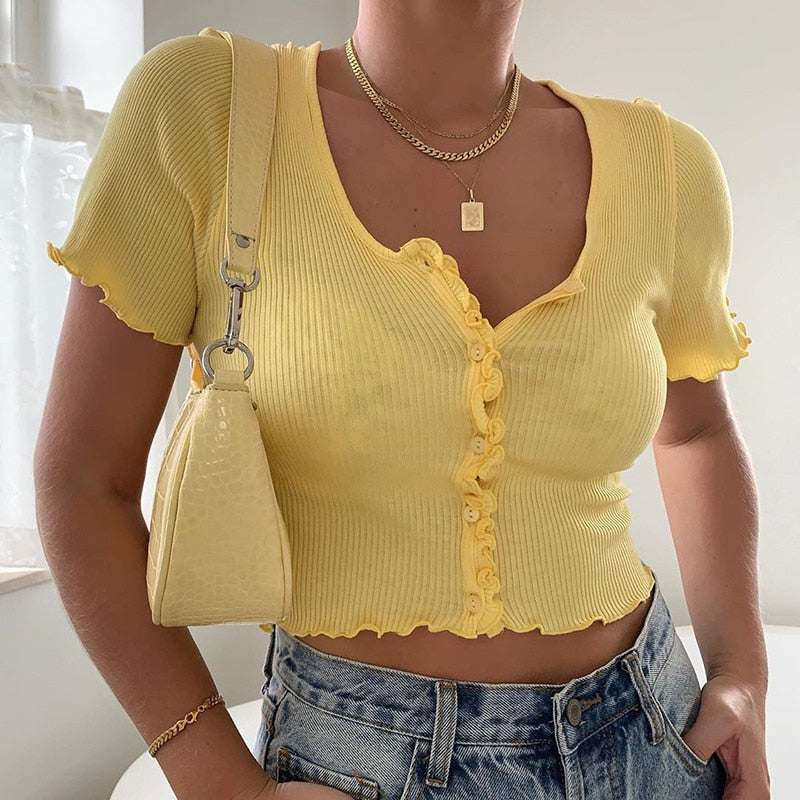 T Shirt Donna | Maglietta Estiva con Bottoni e Design Sexy
