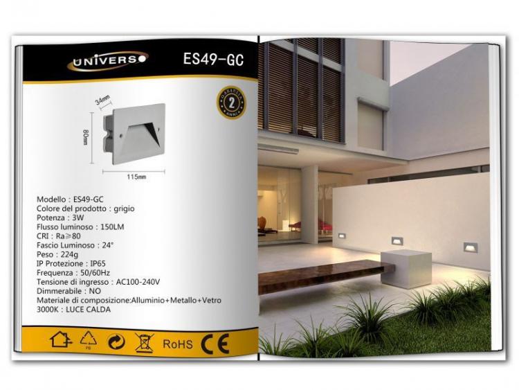 Faretto Segnapassi Ip65 Led 3W Incasso Scatola 503 X Scale Giardino 3000K/Grigio
