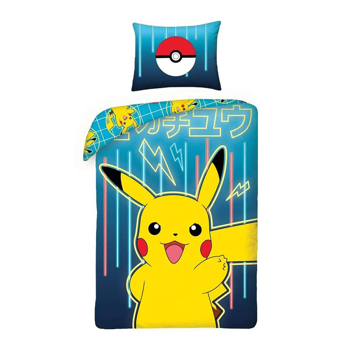 Official Pokemon Pikachu single duvet cover + pillowcase set in cotton 3903