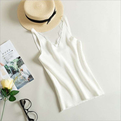 top donna in pizzo con scollo a V