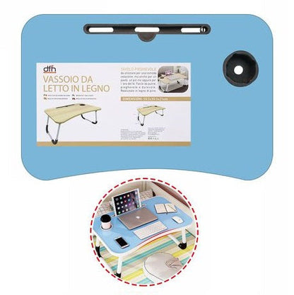 Klappbarer Beistelltisch Bett Tablett Frühstück Arbeitszimmer Tablet PC Notebook Holz Blau