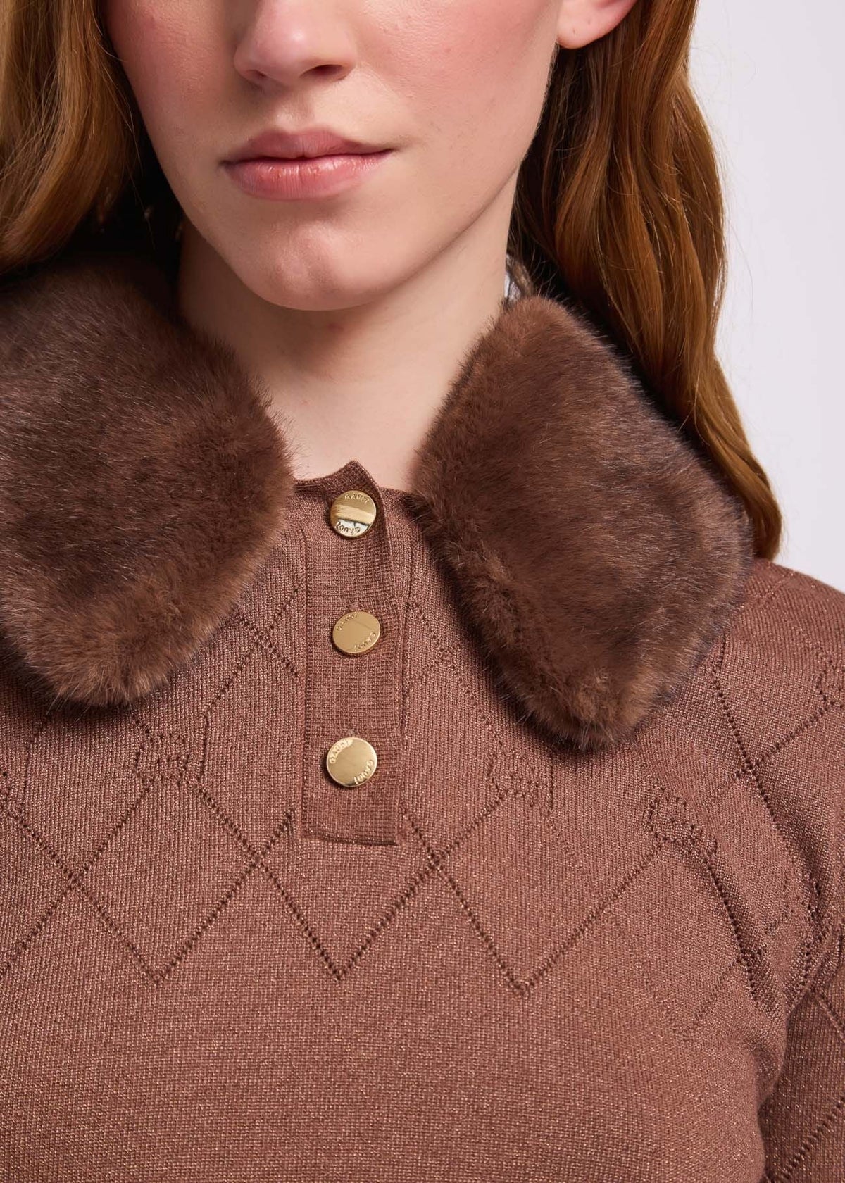 Gaudì Polo donna con collo in pelliccia 621BD53051 marrone