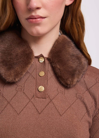 Gaudì Polo donna con collo in pelliccia 621BD53051 marrone