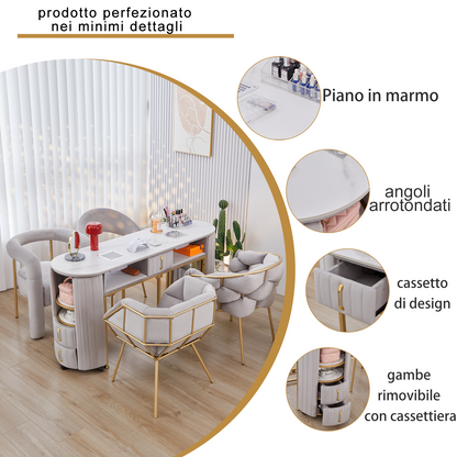 Tavolo per unghie di lusso leggero con piano in marmo Hoover singolo