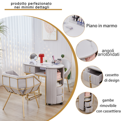 Tavolo per unghie di lusso leggero con piano in marmo Hoover singolo