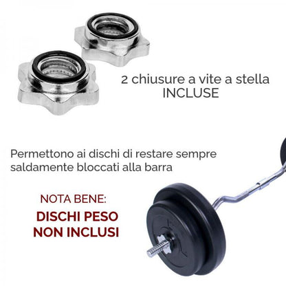 HB Bilanciere Curl 120Cm Ø25MM Acciaio Manubrio Barra Curva Bodybuilding 1,20M