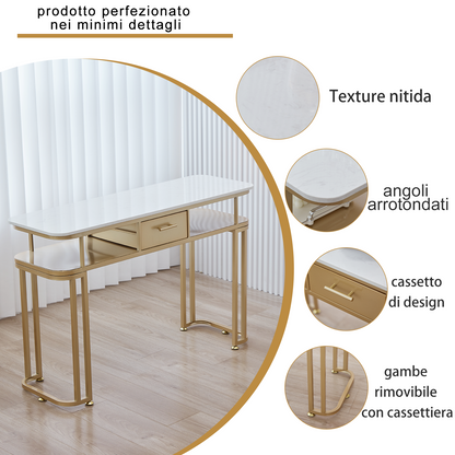 Tavolo per Unghie - Struttura in Metallo Resistente, Design Elegante, Piano in Marmo, Ampio Spazio, Montaggio Facile. singola(40 * 120 * 78CM, oro).doppia(40 * 160 * 78CM, oro)…