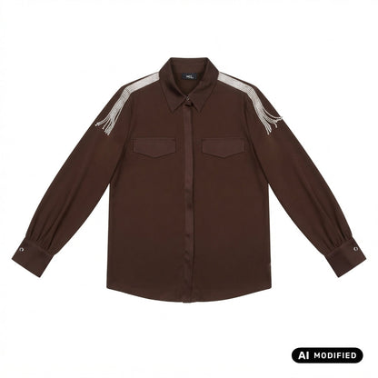 Relish Camicia SERIOUS manica lunga con tasche più patte raso più applicazioni strass SRA2603009012 marrone