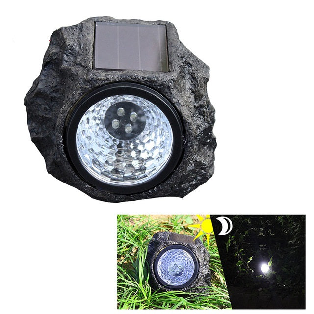 Lampada Luce Faro Solare Da Giardino Esterno A Forma Di Roccia 4 Led Segnapassi