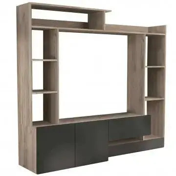 Parete Soggiorno Entry Antracite e Olmo, Dimensioni: cm 180 x 28/40 x 165 h