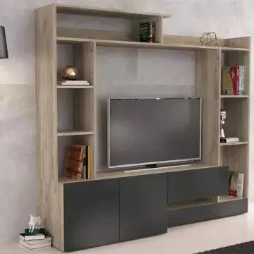 Parete Soggiorno Entry Antracite e Olmo, Dimensioni: cm 180 x 28/40 x 165 h