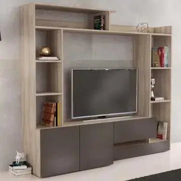 Wohnzimmerwand Garderobe Ulme und Grau – Maße: 180 x 28/40 x 165 cm (B x T x H)