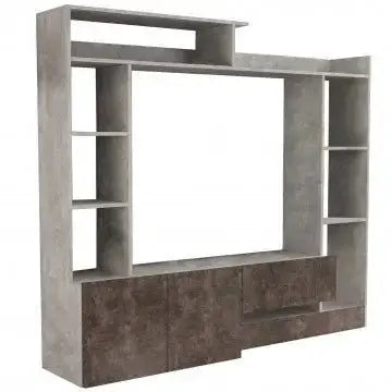 Wohnwand Wohnzimmer Entry Grau Zement und Dunkelgrau: Holz, 180x28/40x165 cm