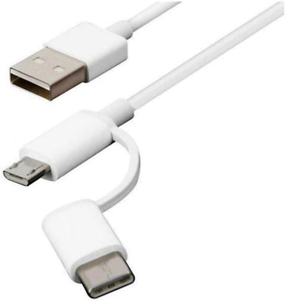 Xiaomi Mi 2 In 1 Cavo Combo Micro Usb Tipo C Ricarica Rapida Bianco Fast Charge