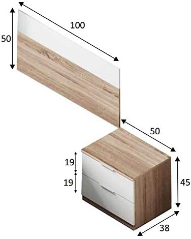 Testiera per letto singolo e comodino Rovere Canadian - Bianco Artik