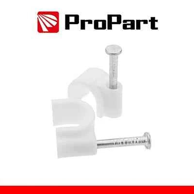 Clip con chiodini con fermacavo tondo 6mm bianco 100pz