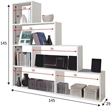 Libreria bianca lucida 145x29x145 cm - Moderna con 6 vani capienti