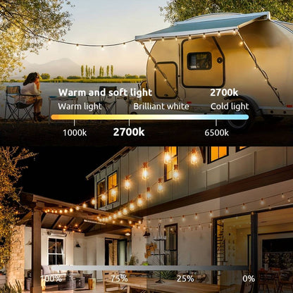 LED-Lichterkette ST38 30,5 m – bruchsichere dimmbare Edison-Glühbirnen für Außen
