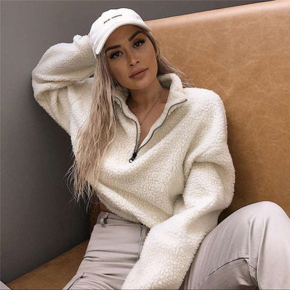 Felpa con zip femminile, Felpa donna invernale oversize con zip