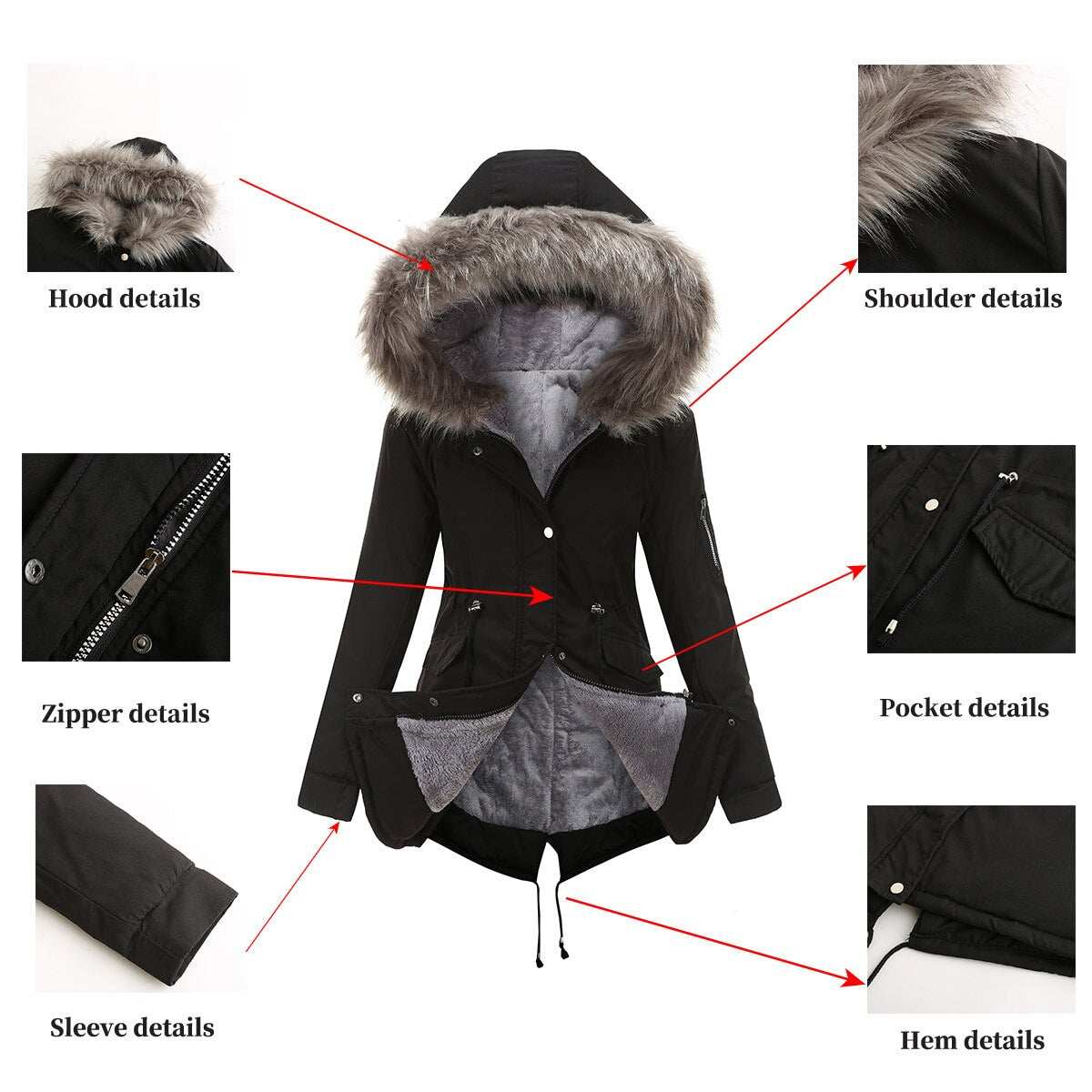 Giubbotto Parker donna, imbottito con cappuccio