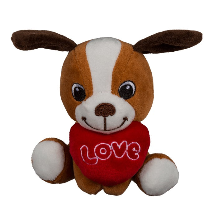 Plüschhund sitzend mit Herz (Beagle), 14 cm