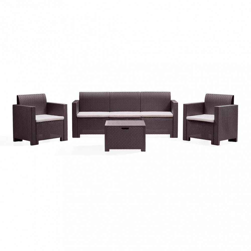 Salotto Nebraska 3-teilig, Polypropylen, mit Kissen, Braun