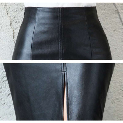 Gonna in Pelle Nera Donna Midi Vita Alta Sexy Bodycon Fashion