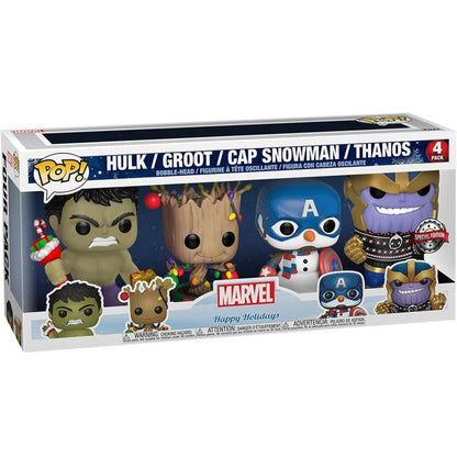 Funko Pop! Marvel: Holidays (4er Pack) Hulk, Groot, Captain America Schneemann Thanos