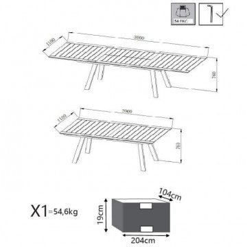 Tavolo rettangolare Zante allungabile 200/300 x 110 in alluminio