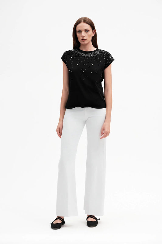 Griffai T-shirt Manica Corta con Strass Donna Nera - DGP7823