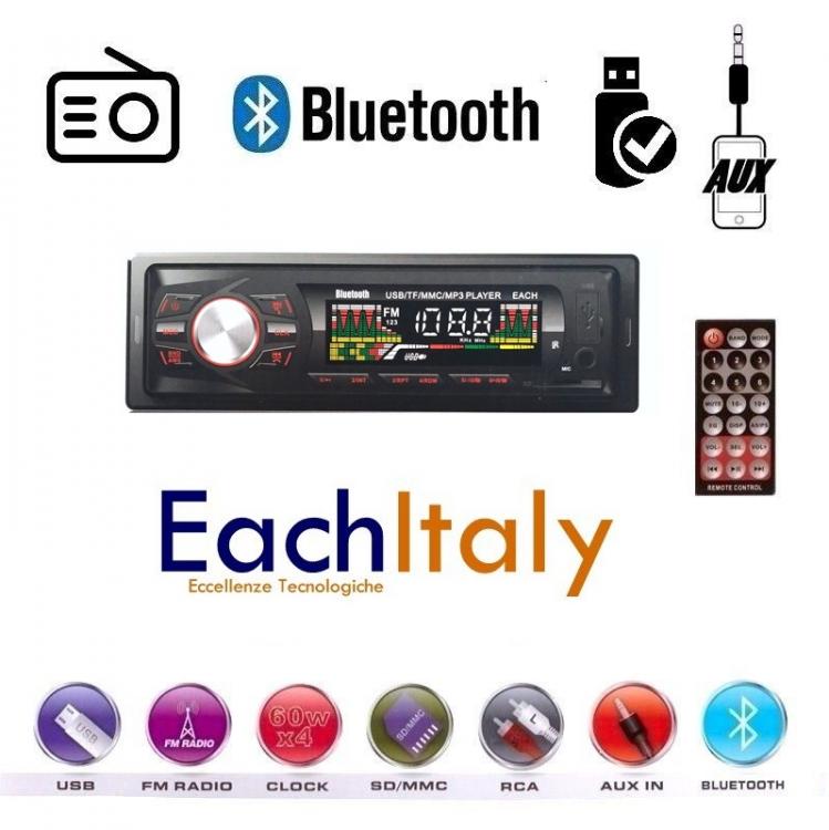Stereo Auto Bluetooth Autoradio Vivavoce Radio Fm Mp3 Usb Aux Micro Sd 250W 1Din