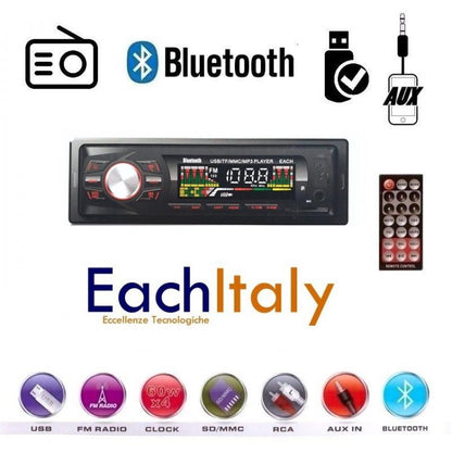 Stereo Auto Bluetooth Autoradio Vivavoce Radio Fm Mp3 Usb Aux Micro Sd 250W 1Din