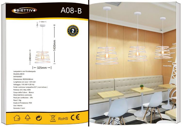 Lampadario Moderno a Sospensione Fasce Intrecciate Ferro Attacco E27 120Cm |Bianco