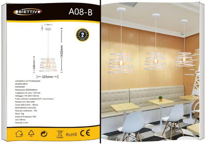 Lampadario Moderno a Sospensione Fasce Intrecciate Ferro Attacco E27 120Cm |Bianco