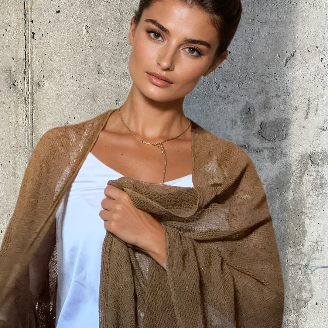 Langes Kaftankleid aus Rohbaumwolle 🌱 Senffarben