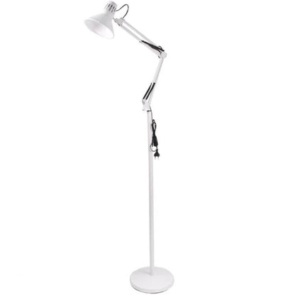 Lampada A Piantana Da Terra Braccio Orientabile Luce Lettura Metallo Bianco|D15B