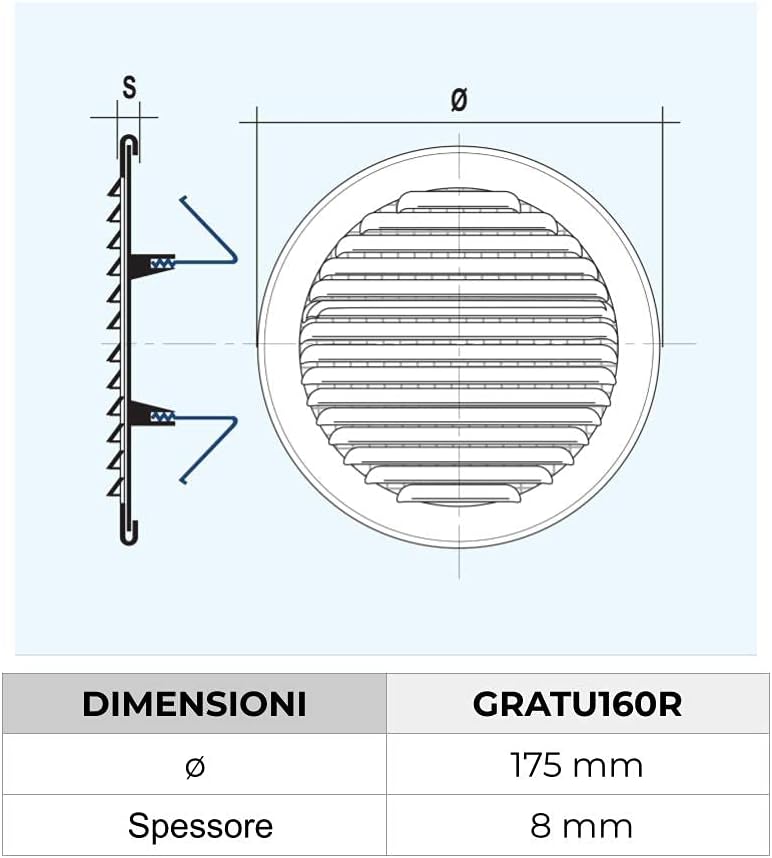 Griglia Tonda in Rame Naturale con Molla 175 mm