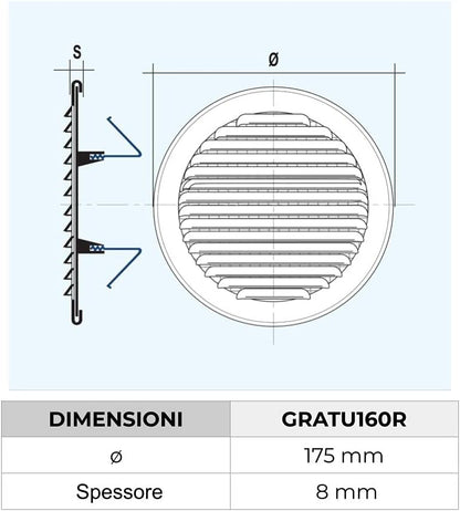 Griglia Tonda in Rame Naturale con Molla 175 mm
