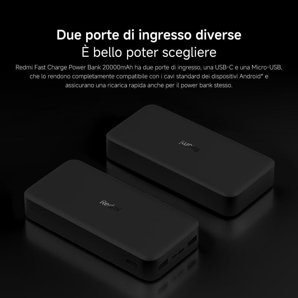 Xiaomi Redmi Power Bank 20000 mAh Fast Charge Black Fast Charging comp. iPhone