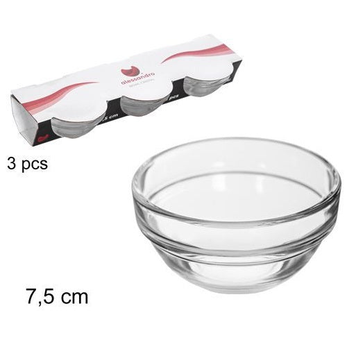 Set 3tlg. Schalen Glas Vorspeise Dipschalen Saucen Aperitif Salatschale Ø7.5Cm